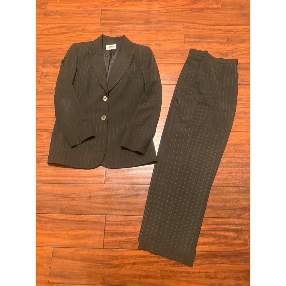 Kasper Womens Pinstripe Pant Suit 2 Piece Blazer Trousers Set Size 6